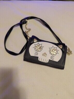 Luv Betsey by Betsey Johnson Sugar Skull Cat Wallet Crossbody Purse Black